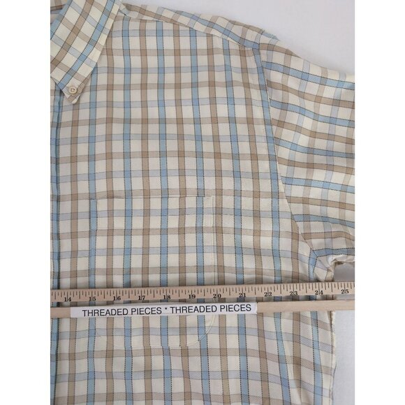 Gitman Bros Button Down Shirt Mens L Beige Blue Check Business Casual - Picture 8 of 9